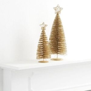 Set of 2 new gold glittery bottle brush holiday Christmas trees 10 & 14 inch set